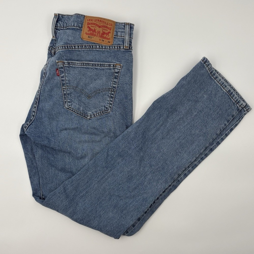 Levis 511 Slim Fit Jeans Mens 34x34 Blue Wash Cotton Stretch Denim Pants